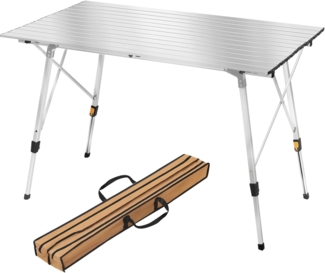 WOLTU Alu Campingtisch klappbar, Falttisch Höhenverstellbar mit Tragetasche & aufrollbarer Tischplatte, Klapptisch Reisetisch 4-6 Personen, für Camping Garten Balkon, 120 * 68. 5cm, Silber