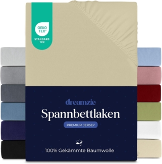 Dreamzie Premium Spannbettlaken 80x200 cm, Spannbetttuch für Dicke Matratzen bis zu 12 cm, Bettlaken 100% Jersey Baumwolle, 150 g/m², Oeko-TEX Zertifiziert - Beige