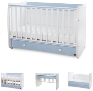 Lorelli Babybett Dream 70 x 140 cm umbaubar Kinderbett Schaukelbett Schreibtisch weiß blau