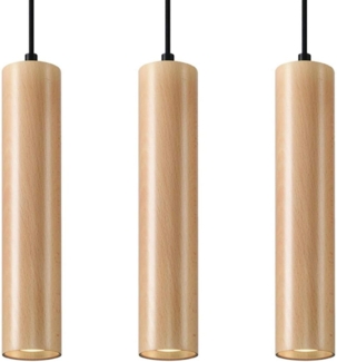 Pendelleuchte, 3-flammig, Stahl, Schwarz, Holz, L 40 cm