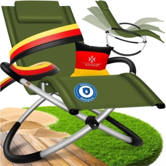 KESSER® Relaxliege Liegestuhl | Gartenliege Sonnenliege | Gartenstuhl | Klappstuhl faltbar | Schwungliege | Schaukelsessel | ergonomische Relaxsessel | wetterfest | 180 kg Belastung Khaki