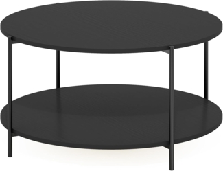 Furinno Besi 2-stufiger moderner runder Couchtisch mit stabilen Metallbeinen, Americano/Schwarz