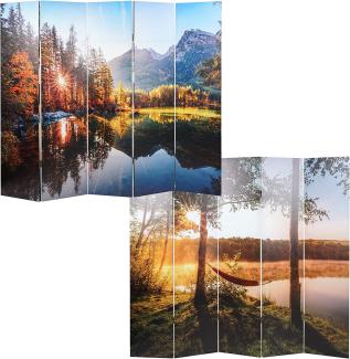 Foto-Paravent mit Schallschutz HWC-L55, akustischer Raumteiler Trennwand Sichtschutz, MVG ~ 180x204cm Waldsee