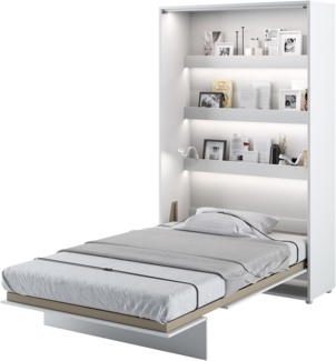 MEBLINI Schrankbett Bed Concept - BC-02 - 120x200cm Vertikal - Weiß Hochglanz/Weiß mit Matratze - Wandbett mit Lattenrost - Klappbett mit Schrank - Wandklappbett - Murphy Bed - Bettschrank