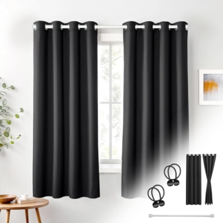 Cozyor Vorhang Set mit 2x Gardine + 2x Vorhanghalter + 1x Gardinenstange ohne Bohren, Ösen (2 St), verdunkelnd, Polyester, blickdicht anthrazit Nebula, Thermo Gardine 160x135 cm mit Magnethalter, Flur & Fenster