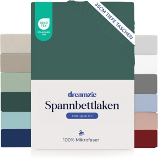 Dreamzie Spannbettlaken 140x200 cm - 35 cm Tiefe Tasche - 100% Mikrofaser Bettlaken - Petrolgrün, Schadstoffgeprüft(Oeko TEX), Bettlaken mit Gummizug