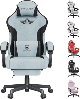 GTPLAYER Gaming Stuhl, Ergonomischer Gamer Stuhl aus Stoff mit Lendenwirbelstütze, PC-Stuhl mit verbreiterter Rückenlehne, Belastbar bis 150 kg, Hellblau