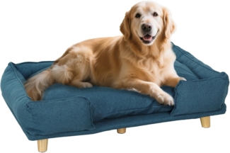PawHut Tierbett Hundecouch, Hundesessel mit Holzbeine, Polyester-Gewebe, Blau 96 x 66 x 24 cm