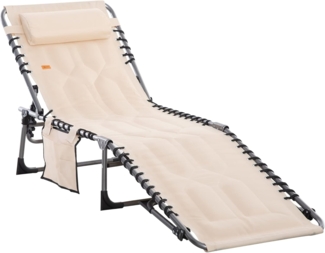 Outsunny Gartenliege mit Kopfkissen, Seitentasche, 5-Fach verstellbare Rückenlehne, Sonnenliege klappbar, 1 St, wetterfeste Liegestuhl, bis 130 kg belastbar, für Garten Strand Pool, Beige