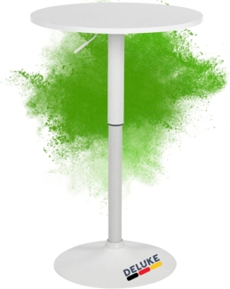 DELUKE® 2in1 Stehtisch Höhenverstellbar Ø 60cm CHERI - 106cm Hoch, Metall Gestell | Bistrotisch Gastro Bartisch Rund Wetterfest Outdoor Indoor Camping Bistrotisch Balkonmöbel, Weiß-Weiß