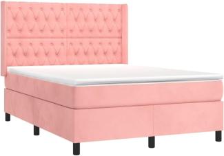 vidaXL Boxspringbett mit Matratze & LED Rosa 140x190 cm Samt 3139744