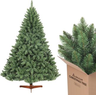 Salcar Künstlicher Weihnachtsbaum Tannenbaum Künstlich Weihnachtsbaum mit Holzständer, Nordmanntanne, 180cm mit 730 PVC-Nadeln