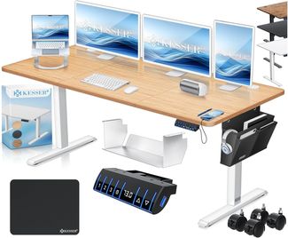 KESSER® Höhenverstellbarer Schreibtisch elektrisch | Ergonomisch Steh-Sitz Schreibtisch | 3-Funktions-Memory Steuerung | Inkl. 360° Rollen & USB-Ladeanschluss | Computertisch für Homeoffice Beige, 160 x 70 cm