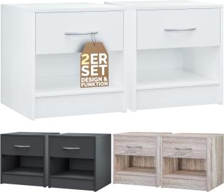 Casaria® Nachttisch 2er Set Weiß mit Schublade 41 x 39 x 28 cm Holz Ablage Modern Schlafzimmer Bett Nachtschrank Nachtkästchen Beistelltisch Nachtkommode