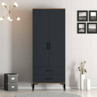 Dmora - Kleiderschrank 2 Türen Naos, Schlafzimmermöbel, Schrank, Garderobe, 80x201h48 cm, Walnuss und Anthrazit