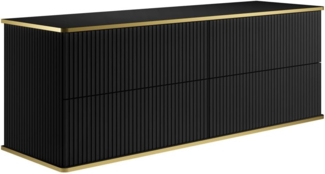 Vente-unique - Waschbeckenunterschrank hängend - Streifenoptik - Goldfarbene Umrandung - Schwarz - 150 cm - KELIZA