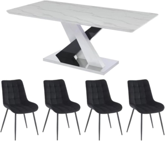 Vente-unique - Set Tisch EVAELA + 4 Stühle OLLUA - Weiß & Schwarz