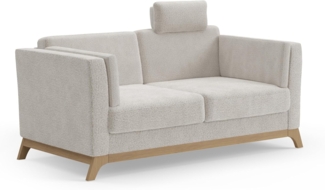 Cavadore 2,5er-Sofa Vida / 2,5-Sitzer Couch im trendigen Design mit massivem Holzrahmen in Buche, Kopfstütze mit Kuschelkissen / 183 x 84 x 93 / Chenille, Naturweiß