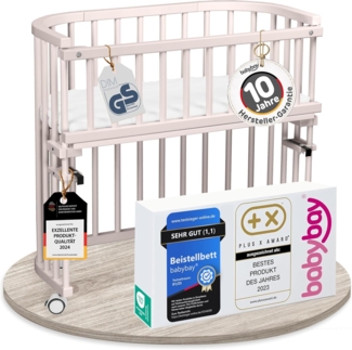 babybay Original Beistellbett aus massivem Buchenholz/kompakt & verwandelbar/Kinderbett Höhe stufenlos verstellbar/mitwachsendes Babybett (beige lackiert) / inkl. Matratze, Gitter, Rollen