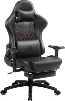 Dowinx Gaming Stuhl Ergonomischer Rennstil mit Massage Lendenwirbelstütze Bürosessel für Computer PU-Leder mit versenkbarer Fußstütze (Schwarz)