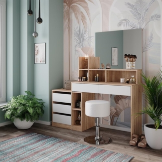 Schminktisch Anja Weiß/Sonoma 139.8 cm mit Hocker Vicco