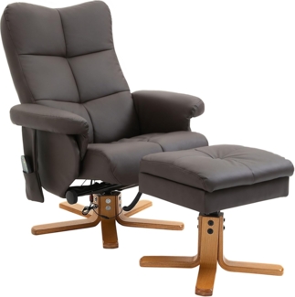 HOMCOM Massagesessel mit Liegefunktion Relaxsessel mit Fußhocker TV Sessel Fernsehsessel 145°-Neigebarer Liegesessel mit 10 Vibrationpunkte Ergonomischer Stuhl Kunstleder Braun 80 x 86 x 99 cm