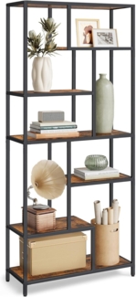Vasagle Bücherregal, Regal mit 6 Ablagen, Standregal, Ablagen aus Holzspan, 30 x 80 x 180 cm, für Arbeitszimmer, Büro, Wohnzimmer, Schlafzimmer, Küche, tintenschwarz-vintagebraun LLS119B01