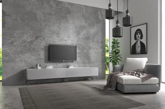 Wuun® TV-Board Lowboard Wohnwand TV-Bank Somero / 240cm (2x120 cm) /Perl-Matt-Grau/Haarnadel Chrom