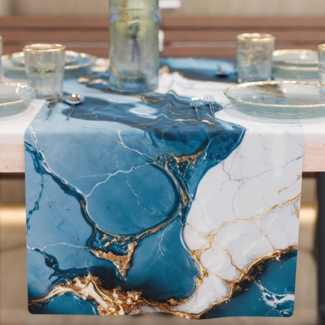 PETTI Artigiani Italiani - Tischläufer, modern, elegant, marmoriert, blau, 100 % Made in Italy