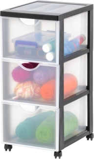 Iris Ohyama Kunststoff-Schubladenbox mit Rollen, 3 tiefen Schubladen, Schwarz, Griffe zum Ziehen, Für Schlafzimmer, Bad, Schule & Büro, BPA-frei, Schubladenschrank, Rollcontainer, A4 Drawer,