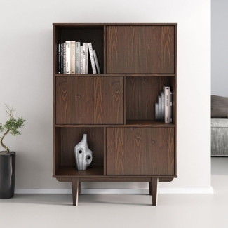 IDIMEX Highboard SIMONA, Wohnzimmerschrank offene Fächer & 3 Türen Massivholz nussbaum farben