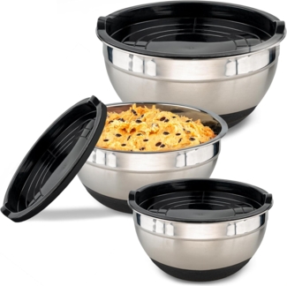 Praknu Salatschüssel 3 Rührschüsseln aus Edelstahl mit Deckel - Rutschfest - Luftdicht, Edelstahl, (Set, 3-tlg), Luftdicht - Rührschüssel mit Messskala - Ideal zum Mischen