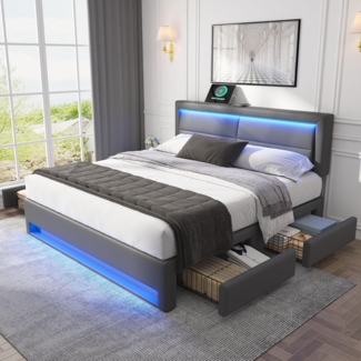 REDOM Polsterbett Schlafsofa Multifunktionsbett, Funktionsbett Stauraumbett (Daybett Tagesbett mit LED-Beleuchtung, hydraulischem Stauraum & verstellbarem Kopfteil, Samtbezug, Für Gästezimmer, Wohnräume & Apartments, bis 120 kg), Ohne Matratze