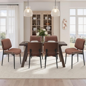 COLAMY Esszimmerstuhl 6er Set, Esszimmer- und Küchenstühle, Gepolsterte Stühle im Mid-Century-Modern-Stil mit Walnuss-Bugholz und Metallbeinen,Braun