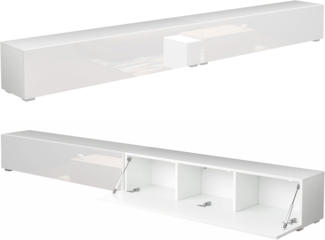 PLATAN ROOM Fernsehschrank TV-Lowboard 105/140 / 160/210 / 280 In Weiß Hängend Oder Stehend Hochglanz Matt (280 x 30 x 32, Weiß Matt/Weiß Hochglanz)