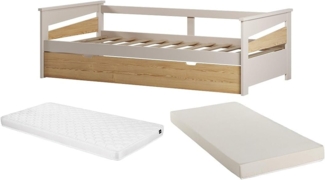 Vente-unique - Ausziehbett + Matratzen - 2 x 90 x 190 cm - MDF - Holzfarben & Beige - LURAVO