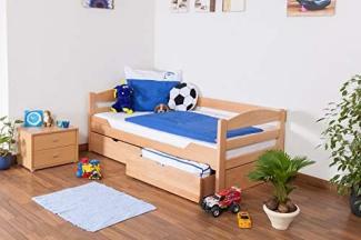 Kinderbett/JugendbettEasy Premium Line K1/n/s inkl 2 Schubladen und 2 Abdeckblenden, 90x200 cm Buche Vollholz massiv Natur