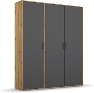 rauch Kleiderschrank; Drehtürenschrank VOYAGER, 3-türig, Graumetallic/Eiche Artisan, 140x194x53xcm