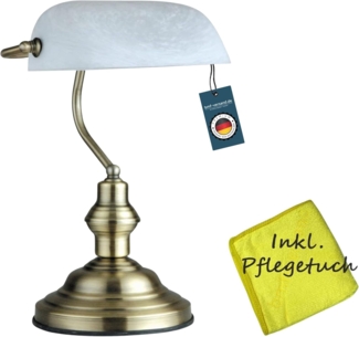 Schreibtischlampe weiß Schirm Retro Tischlampe Banker Lampe Wohnzimmer Messing