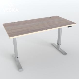 Höhenverstellbarer Schreibtisch (140x70 cm) - Sitz- & Stehpult - Bürotisch Elektrisch Höhenverstellbar mit Touchscreen & Stahlfüßen (Silber/Eiche)