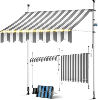 KESSER® Klemmmarkise mit Handkurbel & LED Lichterkette | Balkonmarkise ohne Bohren | Markise UV-beständig höhenverstellbar & wasserabweisend | Sonnenschutz für Balkon Terrasse & Garten 250cm