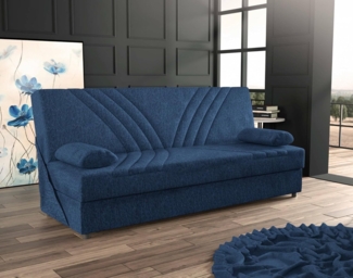 Dmora - Schlafsofa Ramon, 3-Sitzer-Container-Schlafsofa mit 2 Kissen inklusive, Wohnzimmersofa aus gepolstertem Stoff mit Klick-Klack-Öffnung, Cm 181x81h88, blau