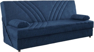 Dmora - Schlafsofa Ramon, 3-Sitzer-Container-Schlafsofa mit 2 Kissen inklusive, Wohnzimmersofa aus gepolstertem Stoff mit Klick-Klack-Öffnung, Cm 181x81h88, blau