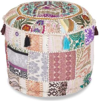 Aakriti Indian Pouf Fußhocker mit Stickerei Pouf, indische Baumwolle, Pouffe osmanischen Pouf Cover mit ethnischem Dekor Kunst - Cover (White, 56x35 cms)