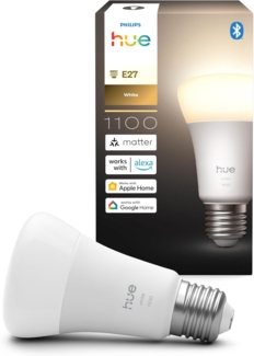 Philips Hue White E27 LED Glühbirne, 1100lm, warmweiß, dimmbar, steuerbar via App, kompatibel mit Amazon Alexa (Echo, Echo Dot), 1er Pack, neue Generation