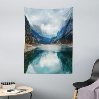 ABAKUHAUS Landschaft Wandteppich, Alpensee mit dramatischem Himmel Wald und Berge Reise Kunst, aus Weiches Mikrofaser Stoff Wand Dekoration Für Schlafzimmer, 110 x 150 cm, Blau Grün Grau