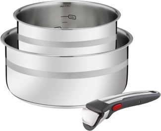Tefal Kasserolle Jamie Oliver by Tefal L977S3 Ingenio G6, Edelstahl (Set, 3-tlg), Schüttrand, Messskala, platzsparend, backofenfest, Induktion