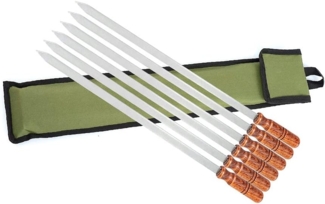 BEM Schaschlikspieße ADANA Premium Grillspieße mit Tasche (Edelstahl Grillspieße für Kebab Schaschlik und Fleisch, 6-St, 60 cm lang mit Holzgriffen und Aufbewahrungstasche), ideal für Adana Kebab Rumpsteak Schweinelende Lamm Schweinenacken