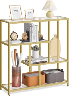 Vasagle Bücherregal, mit 4 Ablagen, Hartglas, Stahl, transparent-blassgold, 30 x 100 x 103 cm