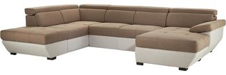 Mivano Wohnlandschaft Speedway, Modernes U-Form-Sofa mit verstellbaren Kopfstützen, 332 x 79 x 222, Zweifarbiger Bezug, Braun/Hellgrau